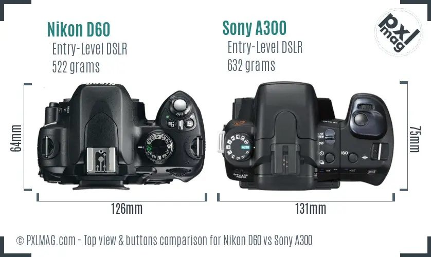 Nikon D60 vs Sony A300 top view buttons comparison