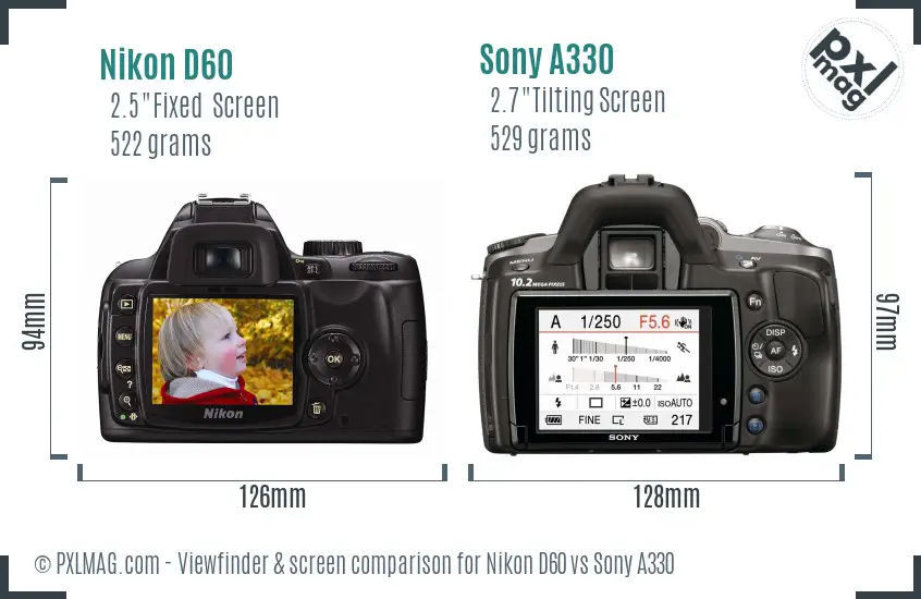 Nikon D60 vs Sony A330 Screen and Viewfinder comparison