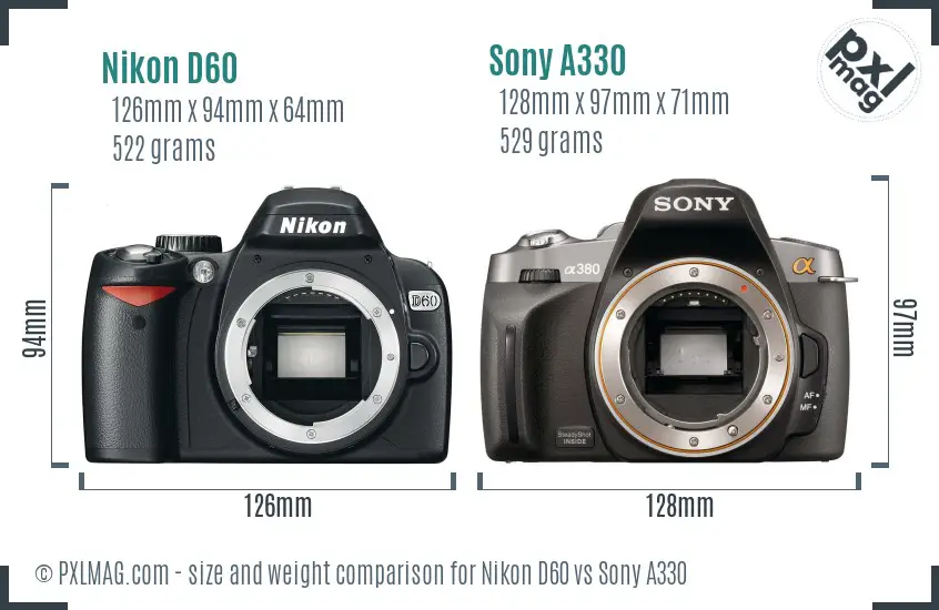 Nikon D60 vs Sony A330 size comparison