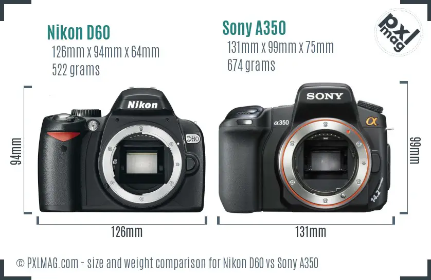 Nikon D60 vs Sony A350 size comparison