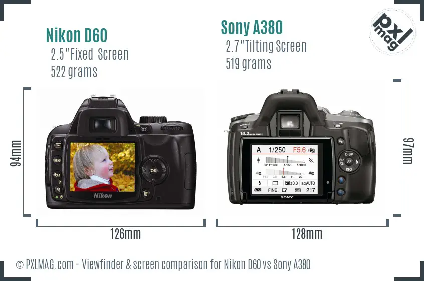 Nikon D60 vs Sony A380 Screen and Viewfinder comparison