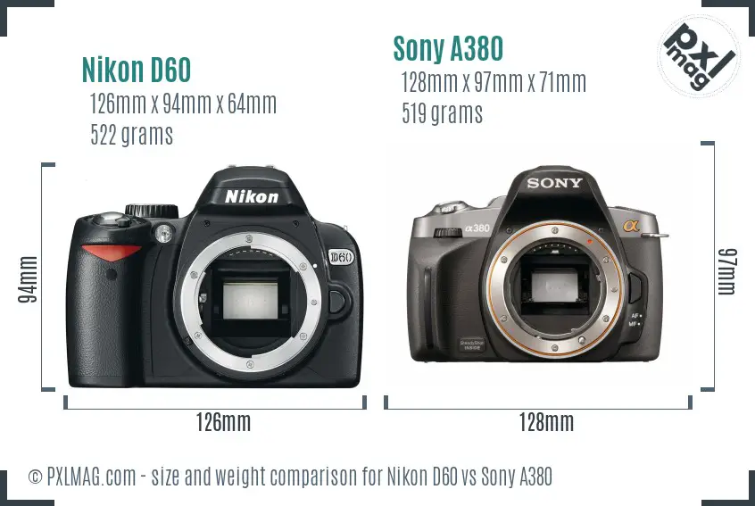 Nikon D60 vs Sony A380 size comparison