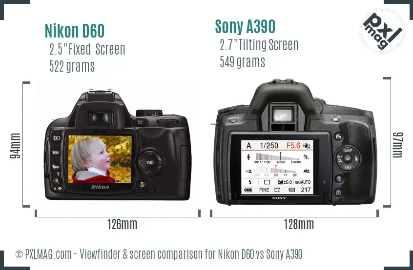 Nikon D60 vs Sony A390 Screen and Viewfinder comparison