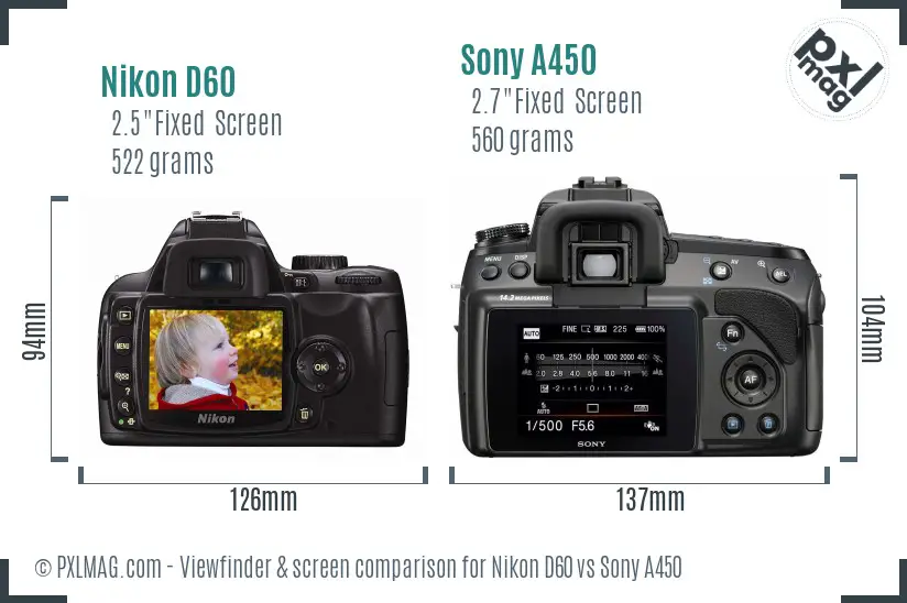 Nikon D60 vs Sony A450 Screen and Viewfinder comparison