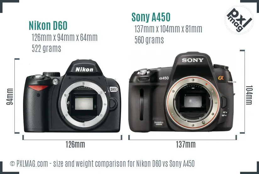 Nikon D60 vs Sony A450 size comparison