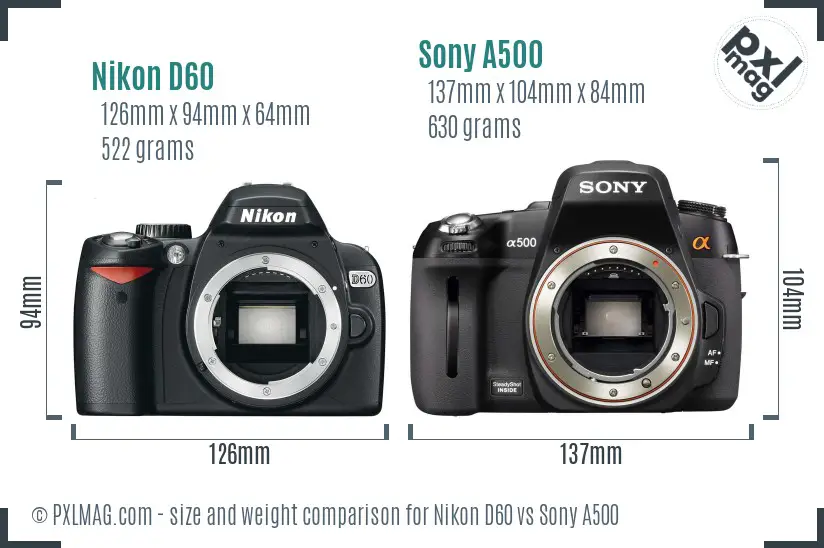 Nikon D60 vs Sony A500 size comparison