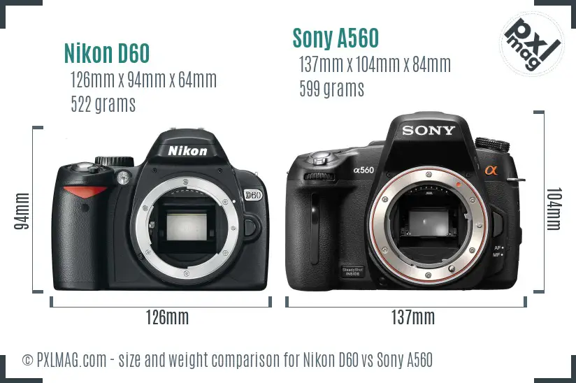 Nikon D60 vs Sony A560 size comparison