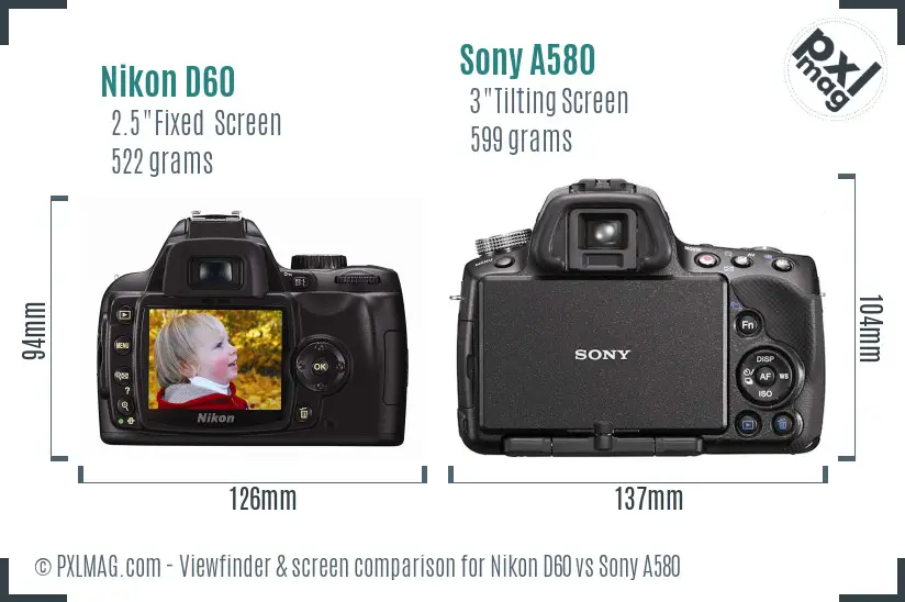 Nikon D60 vs Sony A580 Screen and Viewfinder comparison