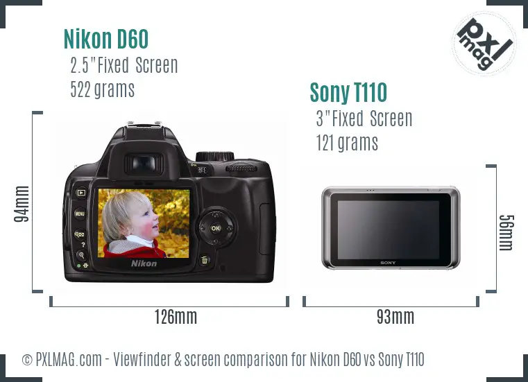 Nikon D60 vs Sony T110 Screen and Viewfinder comparison