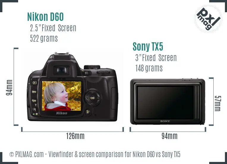 Nikon D60 vs Sony TX5 Screen and Viewfinder comparison