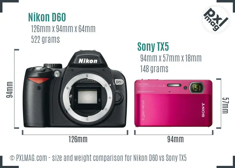 Nikon D60 vs Sony TX5 size comparison