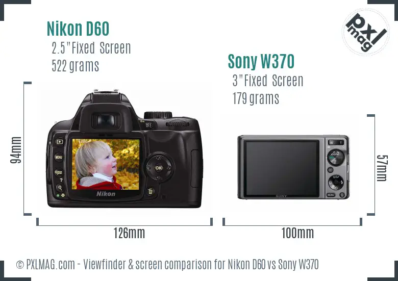 Nikon D60 vs Sony W370 Screen and Viewfinder comparison