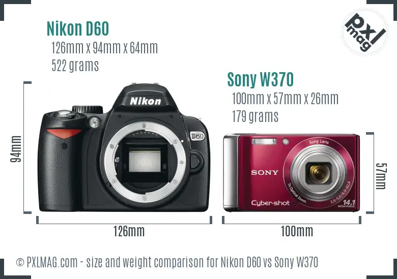 Nikon D60 vs Sony W370 size comparison