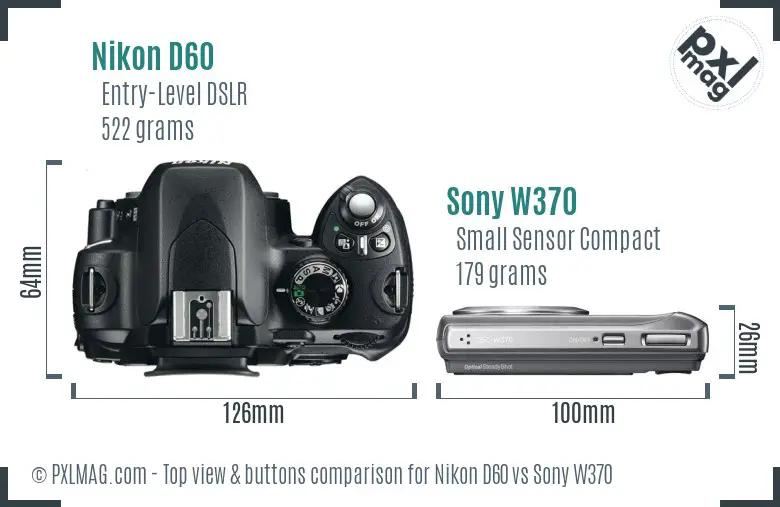 Nikon D60 vs Sony W370 top view buttons comparison