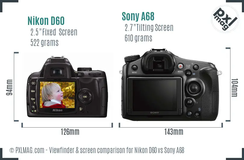 Nikon D60 vs Sony A68 Screen and Viewfinder comparison