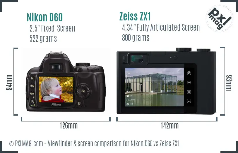 Nikon D60 vs Zeiss ZX1 Screen and Viewfinder comparison