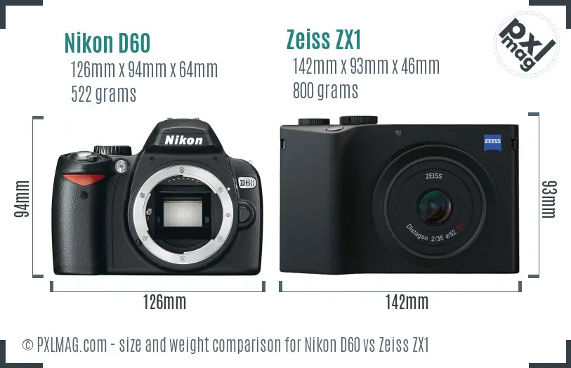 Nikon D60 vs Zeiss ZX1 size comparison