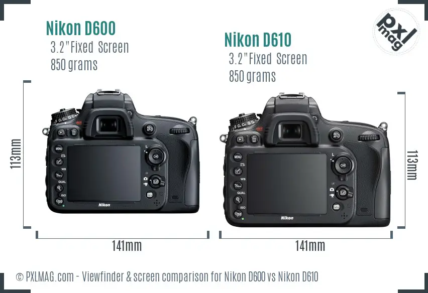 Nikon D600 vs Nikon D610 Screen and Viewfinder comparison