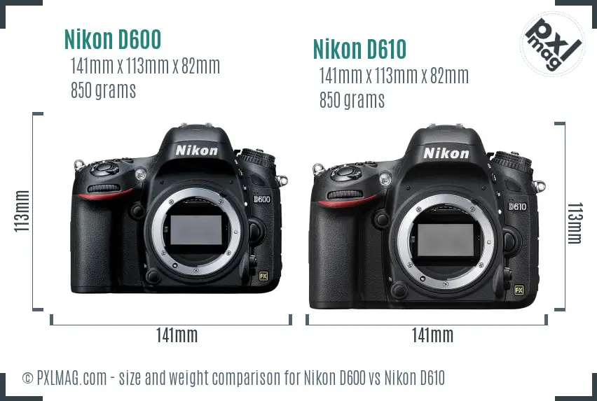 Nikon D600 vs Nikon D610 size comparison