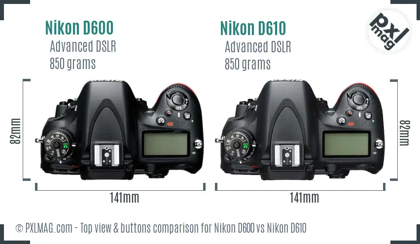 Nikon D600 vs Nikon D610 top view buttons comparison