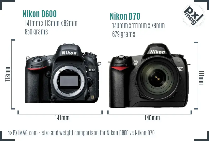 Nikon D600 vs Nikon D70 size comparison