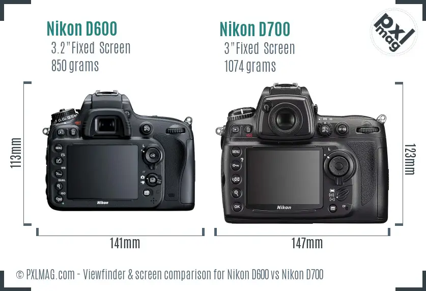Nikon D600 vs Nikon D700 Screen and Viewfinder comparison