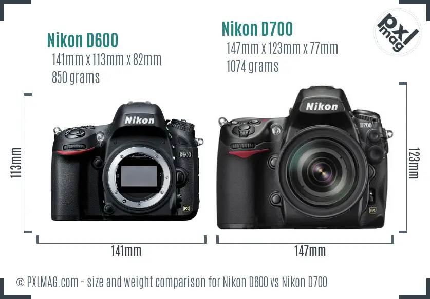 Nikon D600 vs Nikon D700 size comparison