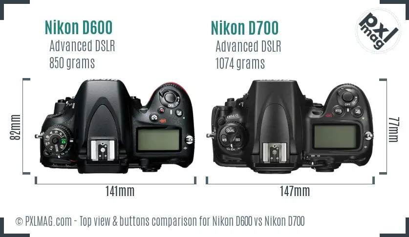 Nikon D600 vs Nikon D700 top view buttons comparison