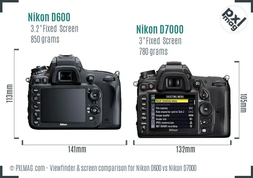 Nikon D600 vs Nikon D7000 Screen and Viewfinder comparison