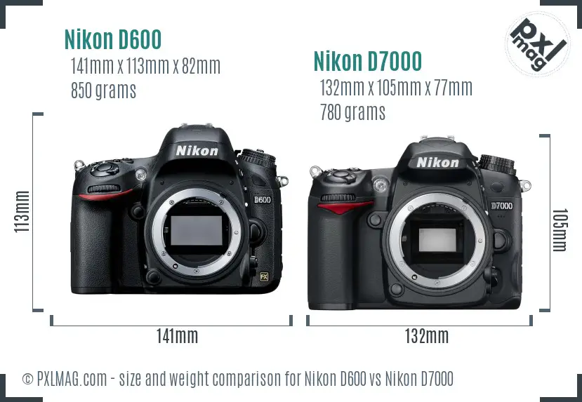 Nikon D600 vs Nikon D7000 size comparison