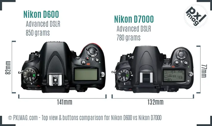 Nikon D600 vs Nikon D7000 top view buttons comparison