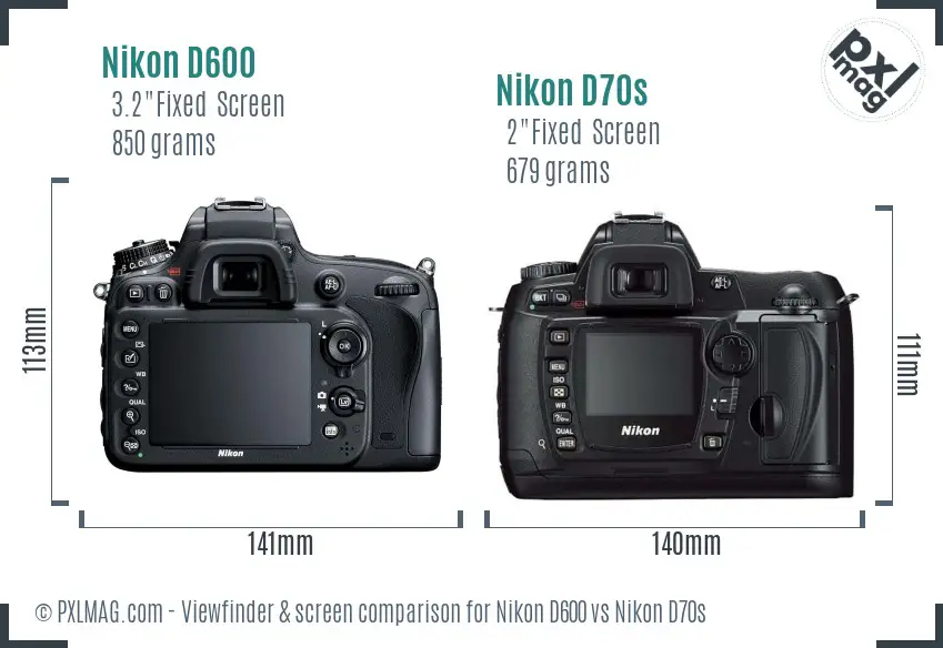 Nikon D600 vs Nikon D70s Screen and Viewfinder comparison