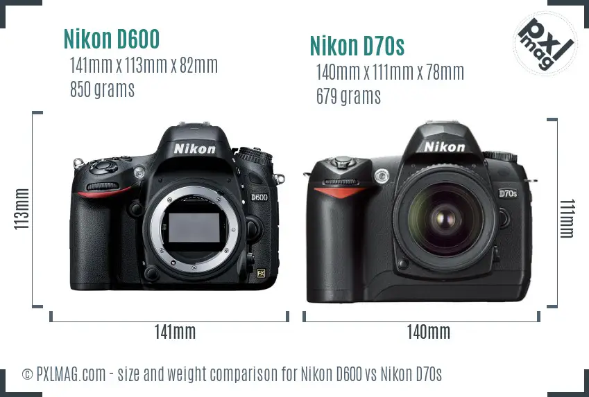 Nikon D600 vs Nikon D70s size comparison