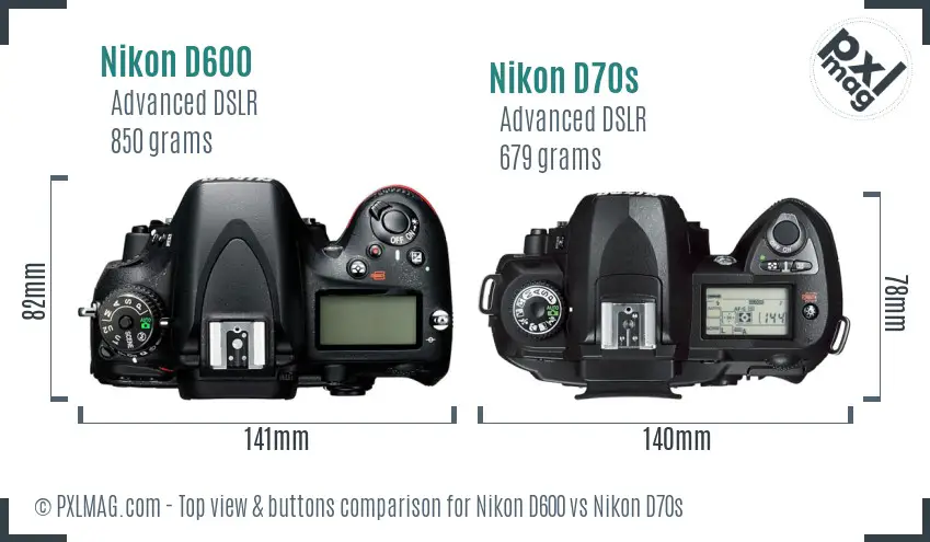 Nikon D600 vs Nikon D70s top view buttons comparison