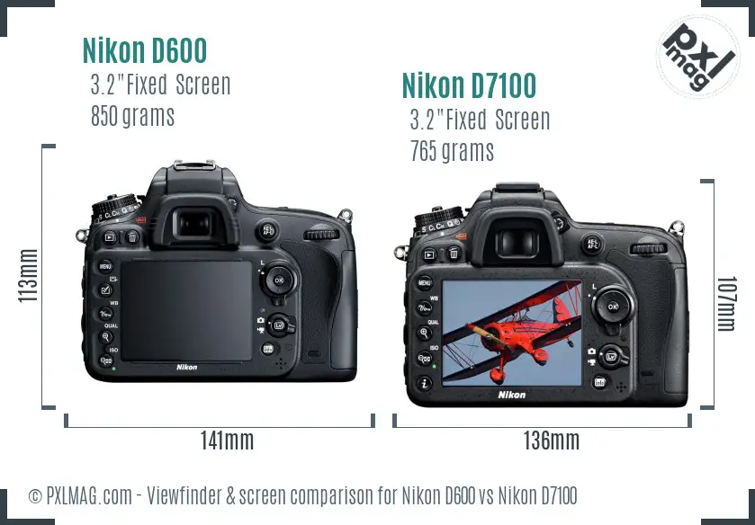 Nikon D600 vs Nikon D7100 Screen and Viewfinder comparison