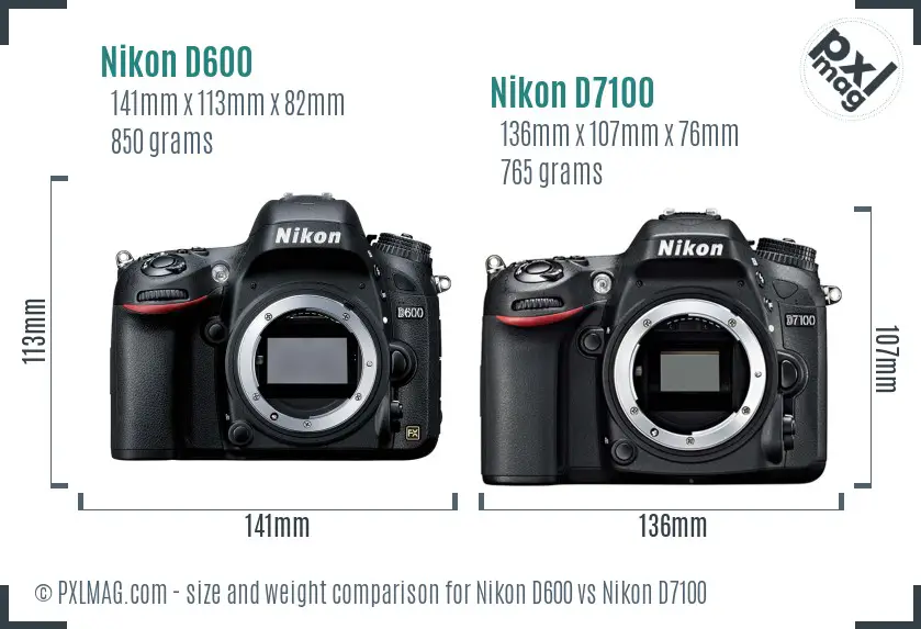 Nikon D600 vs Nikon D7100 size comparison