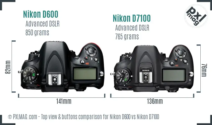 Nikon D600 vs Nikon D7100 top view buttons comparison