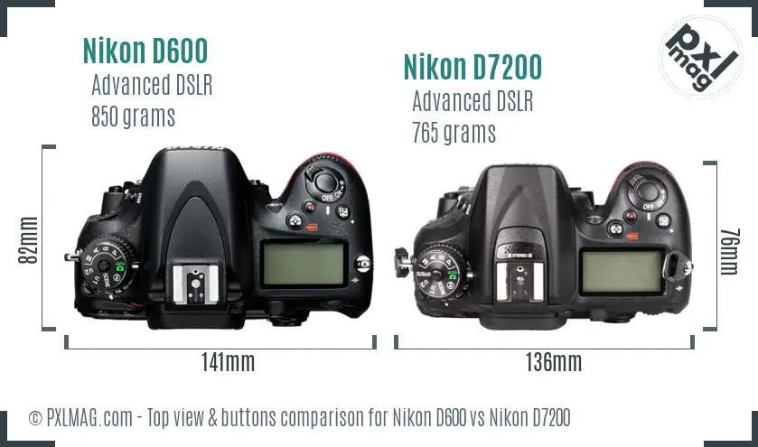 Nikon D600 vs Nikon D7200 top view buttons comparison