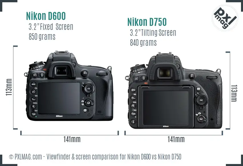 Nikon D600 vs Nikon D750 Screen and Viewfinder comparison