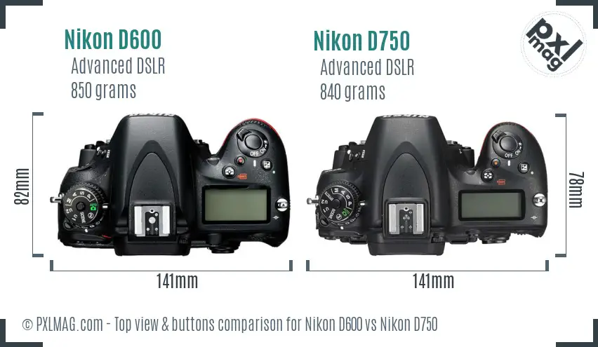 Nikon D600 vs Nikon D750 top view buttons comparison