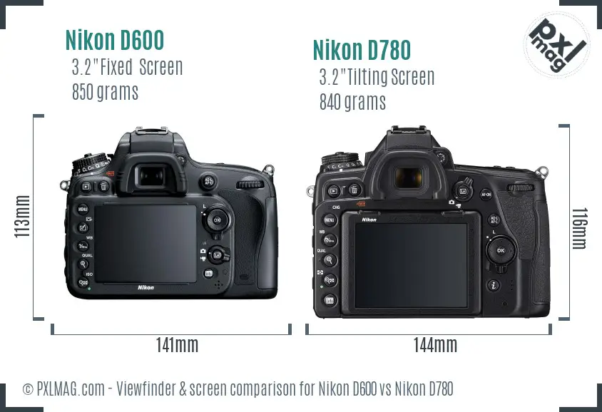Nikon D600 vs Nikon D780 Screen and Viewfinder comparison