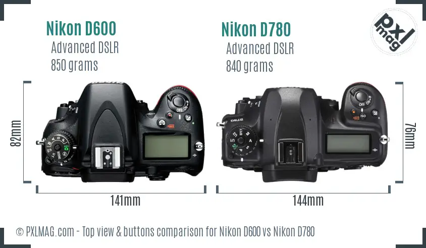 Nikon D600 vs Nikon D780 top view buttons comparison