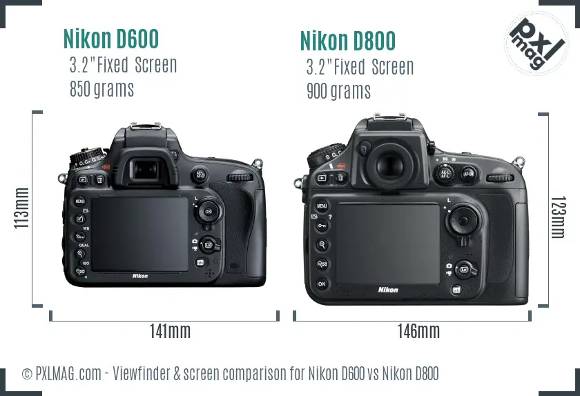 Nikon D600 vs Nikon D800 Screen and Viewfinder comparison