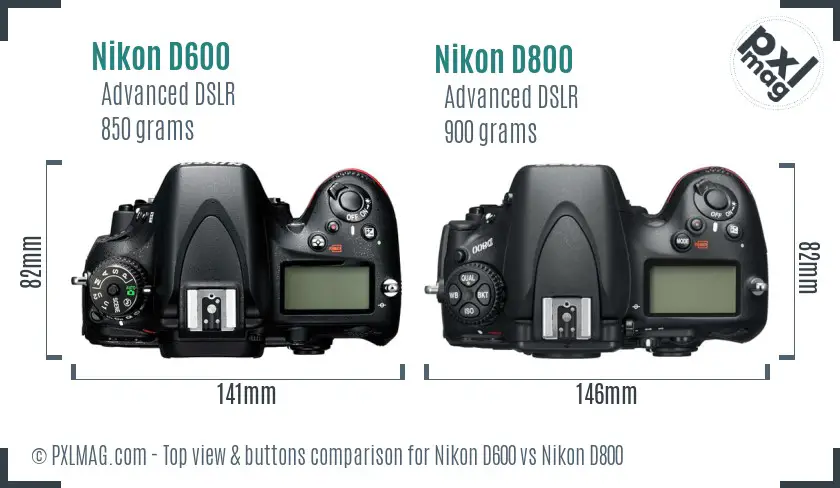 Nikon D600 vs Nikon D800 top view buttons comparison