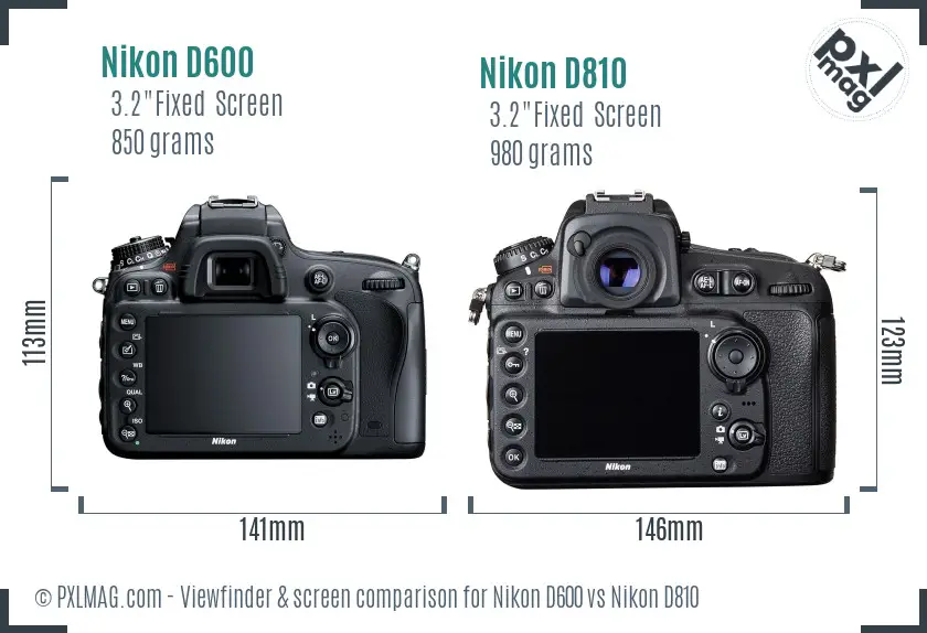 Nikon D600 vs Nikon D810 Screen and Viewfinder comparison