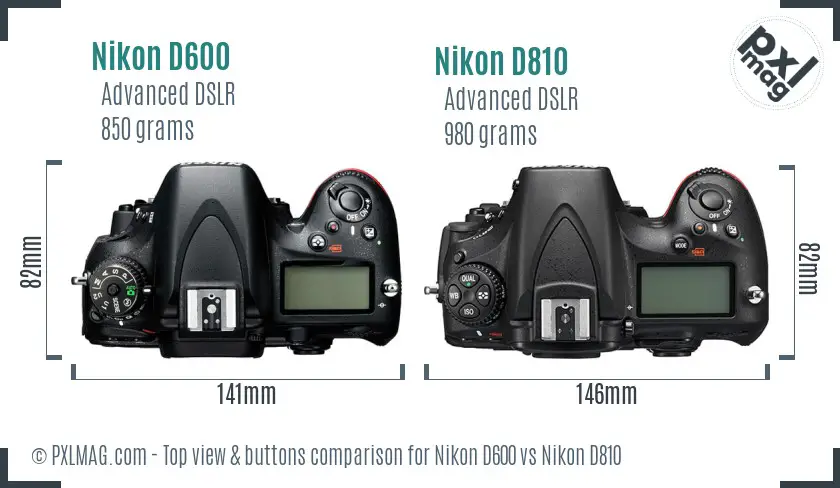 Nikon D600 vs Nikon D810 top view buttons comparison