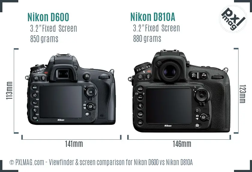 Nikon D600 vs Nikon D810A Screen and Viewfinder comparison