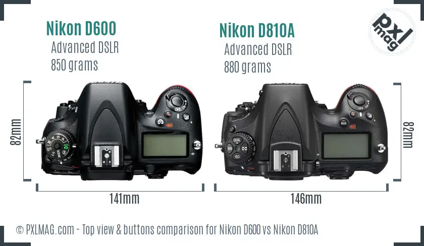 Nikon D600 vs Nikon D810A top view buttons comparison