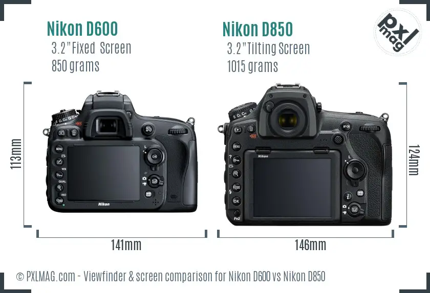 Nikon D600 vs Nikon D850 Screen and Viewfinder comparison