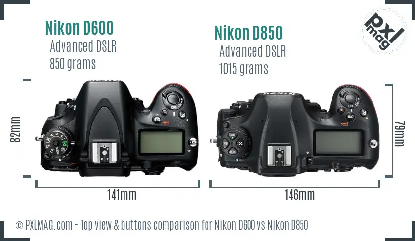 Nikon D600 vs Nikon D850 top view buttons comparison